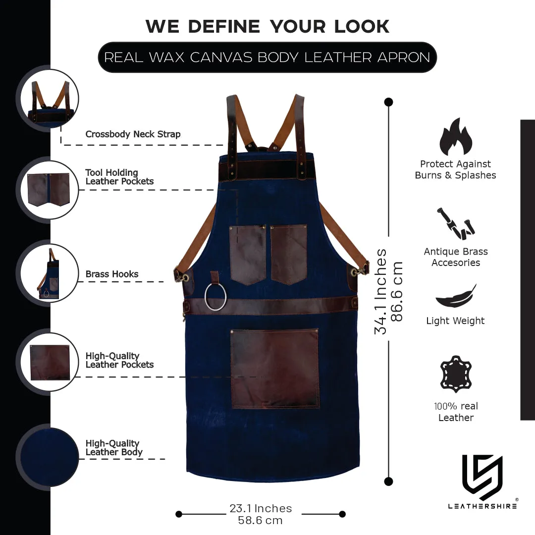 Waxed Blue Leather Canvas apron and Roll Gift Set