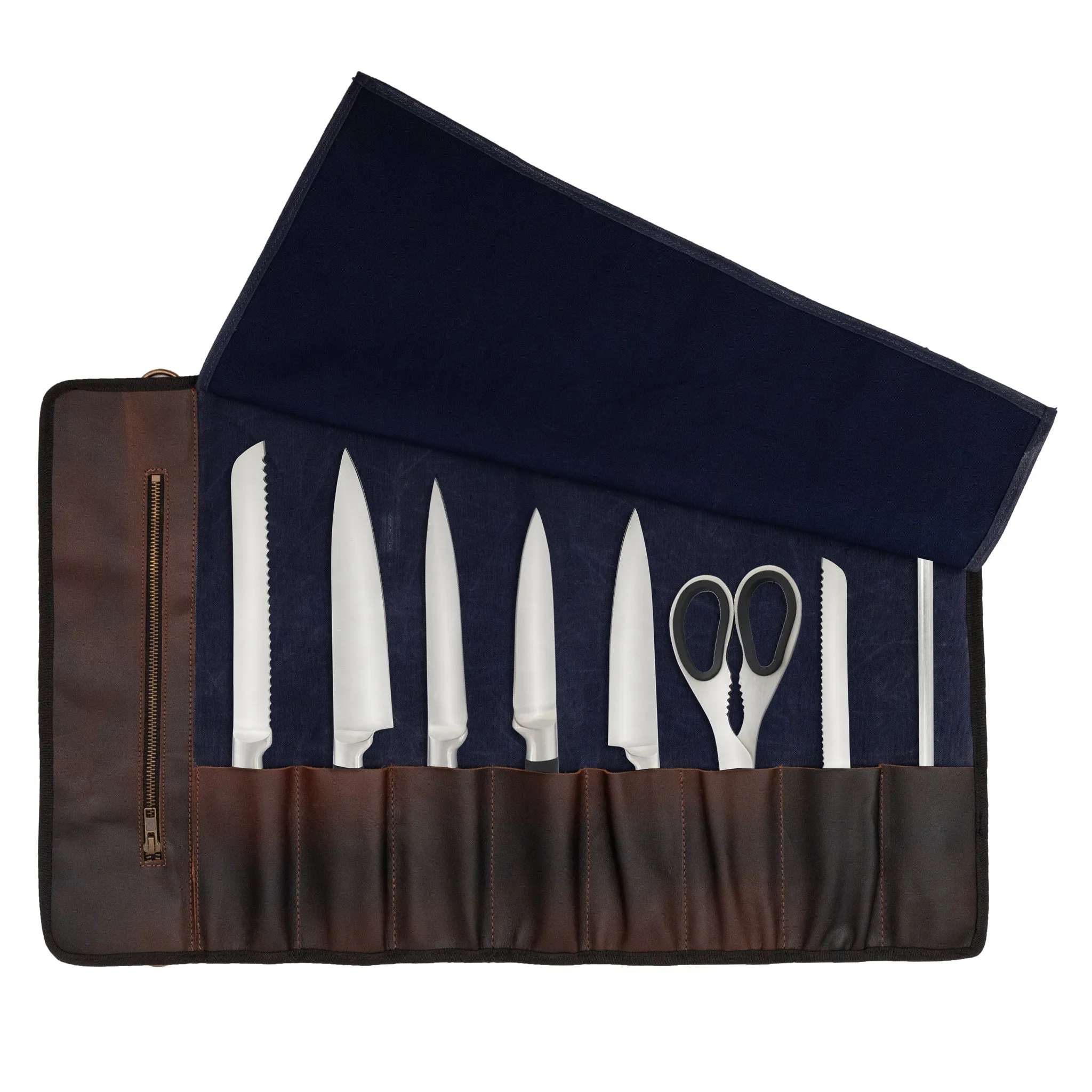 Waxed Blue Leather Canvas apron and Roll Gift Set