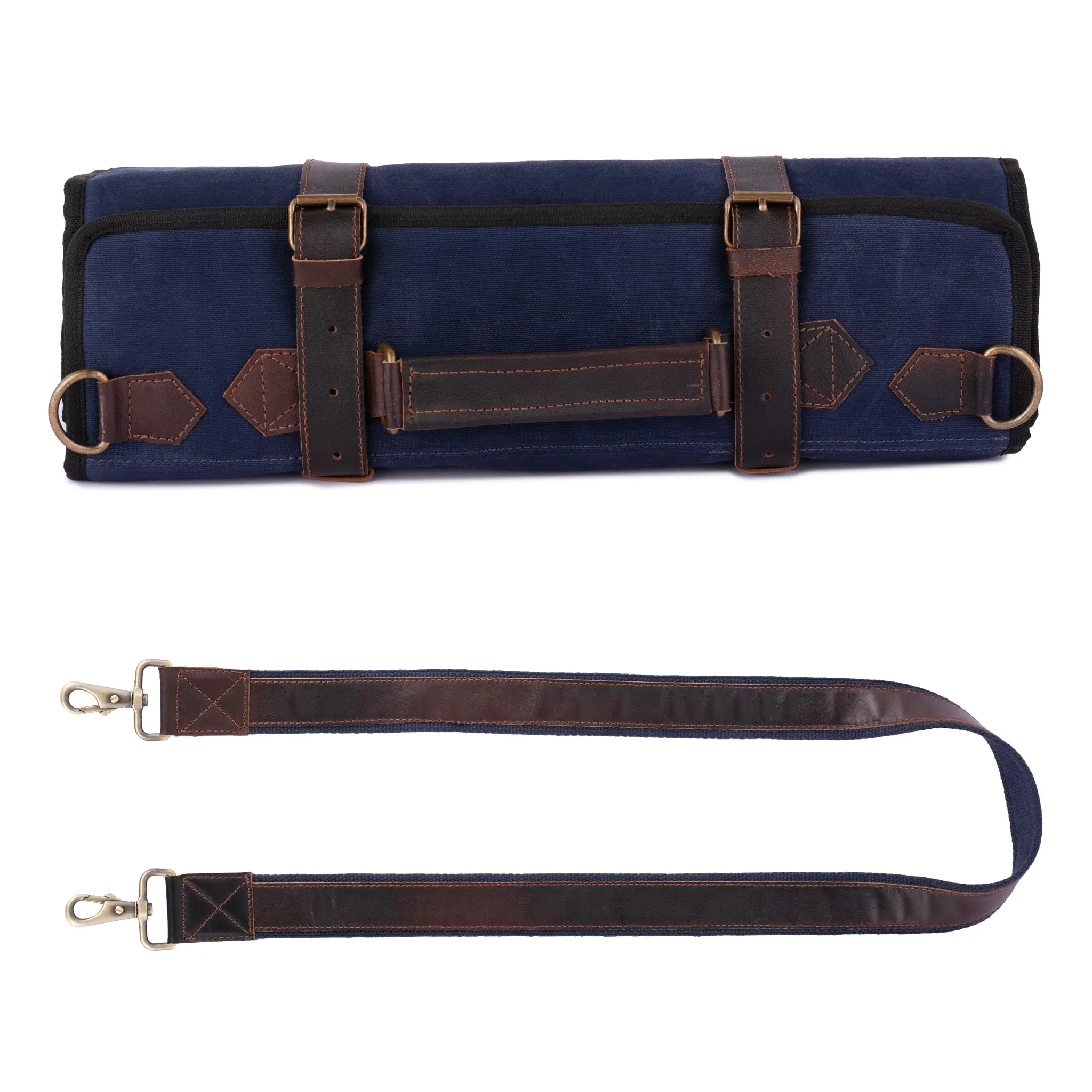 Waxed Blue Leather Canvas apron and Roll Gift Set