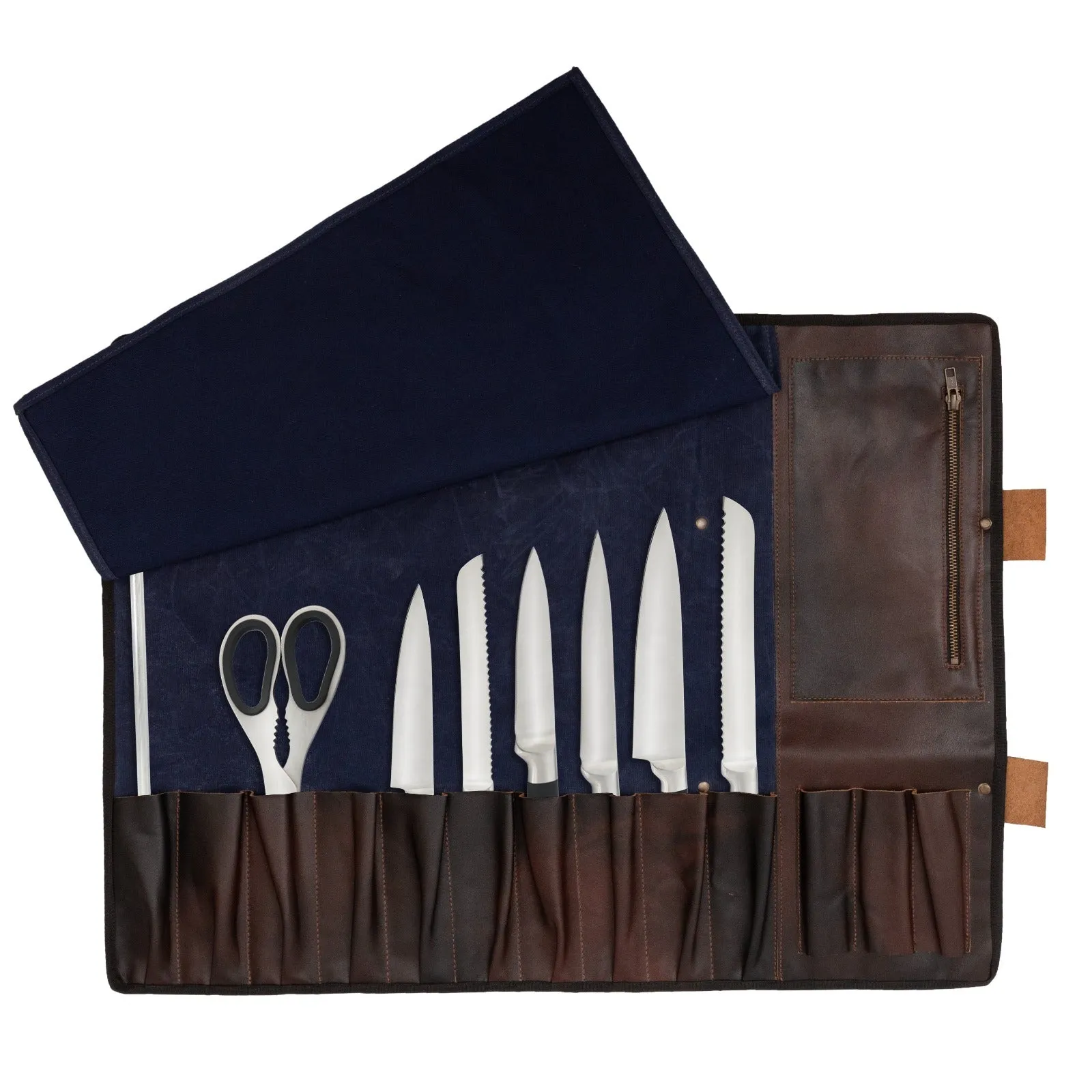 Waxed Blue Leather Canvas apron and Roll with Cap and Mitts Gift Set