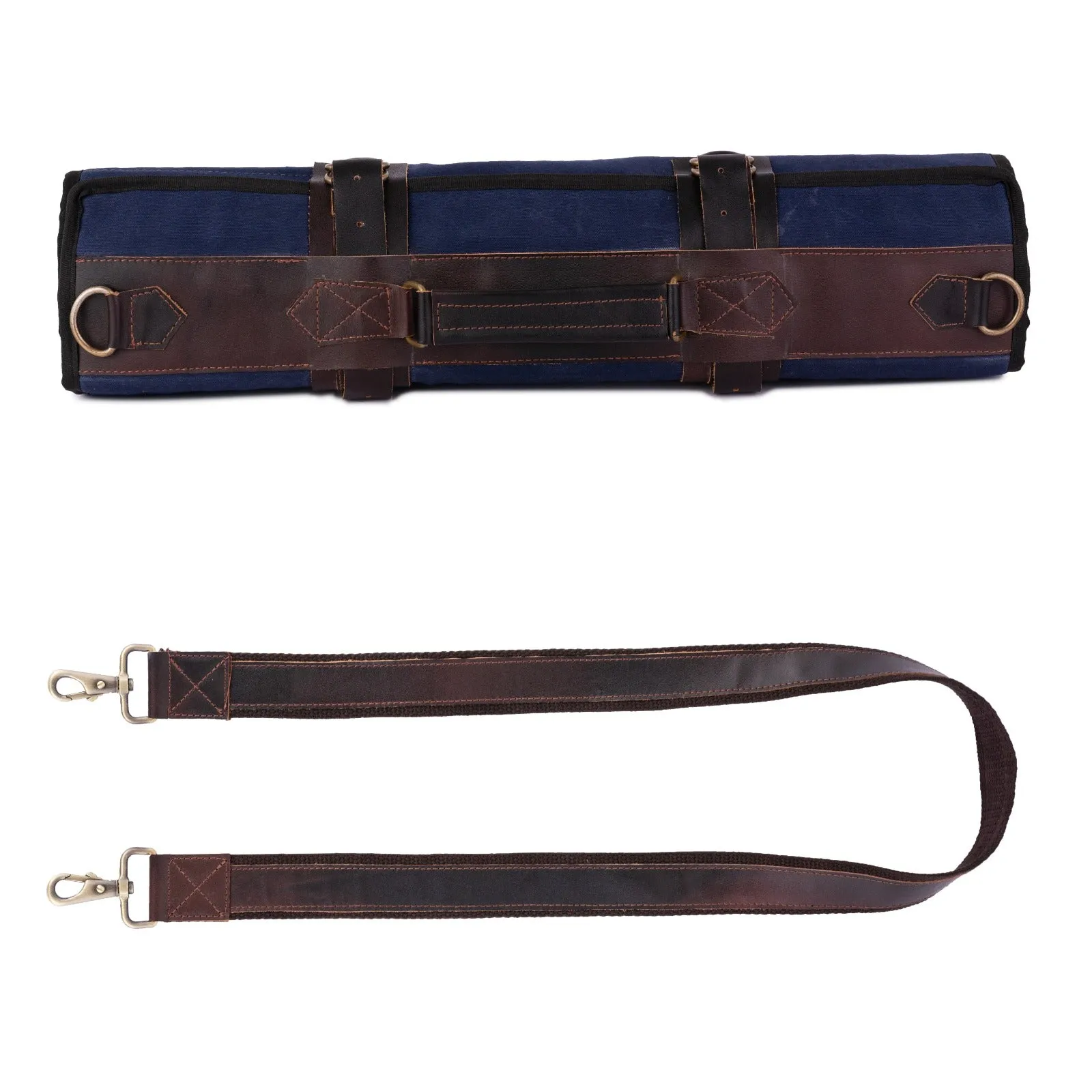 Waxed Blue Leather Canvas apron and Roll with Cap and Mitts Gift Set