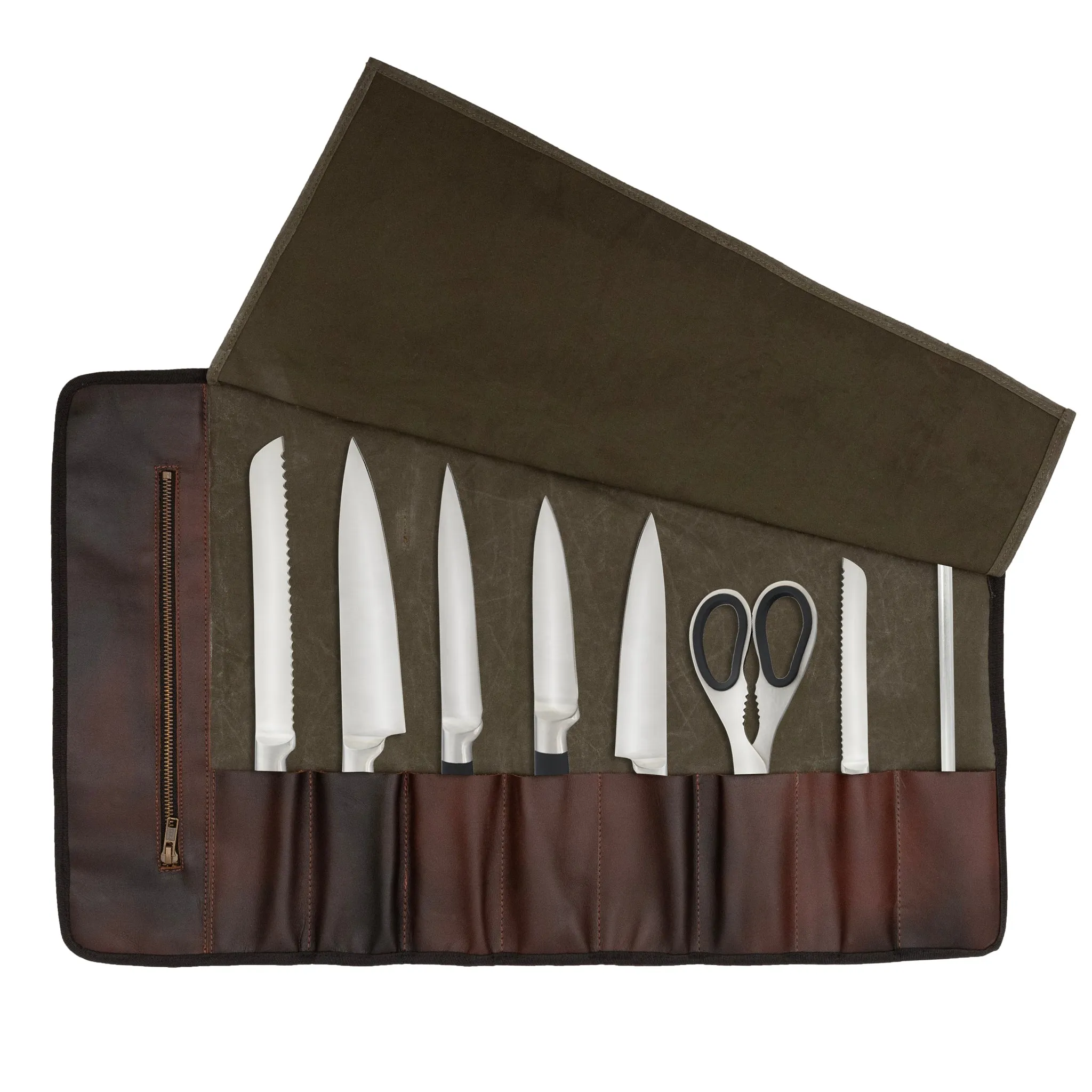 Waxed Green Leather Canvas apron and Roll Gift Set