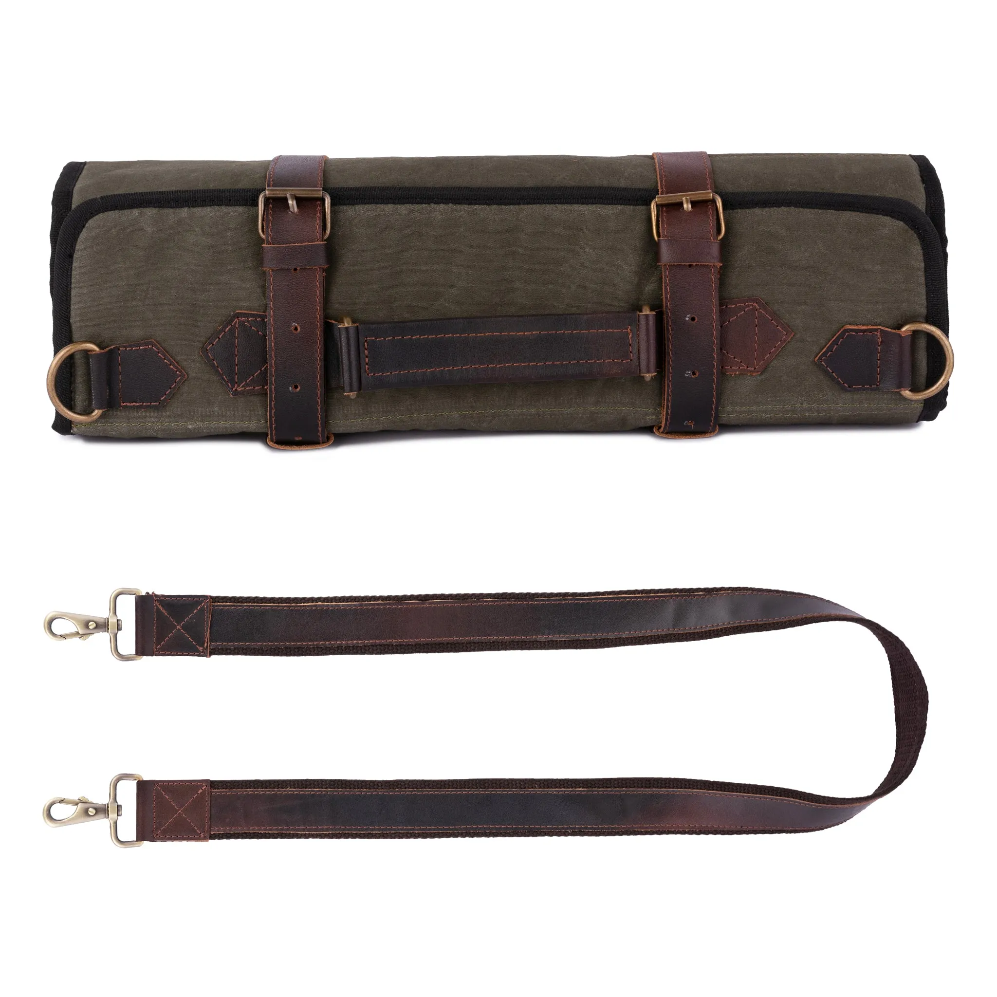 Waxed Green Leather Canvas apron and Roll Gift Set