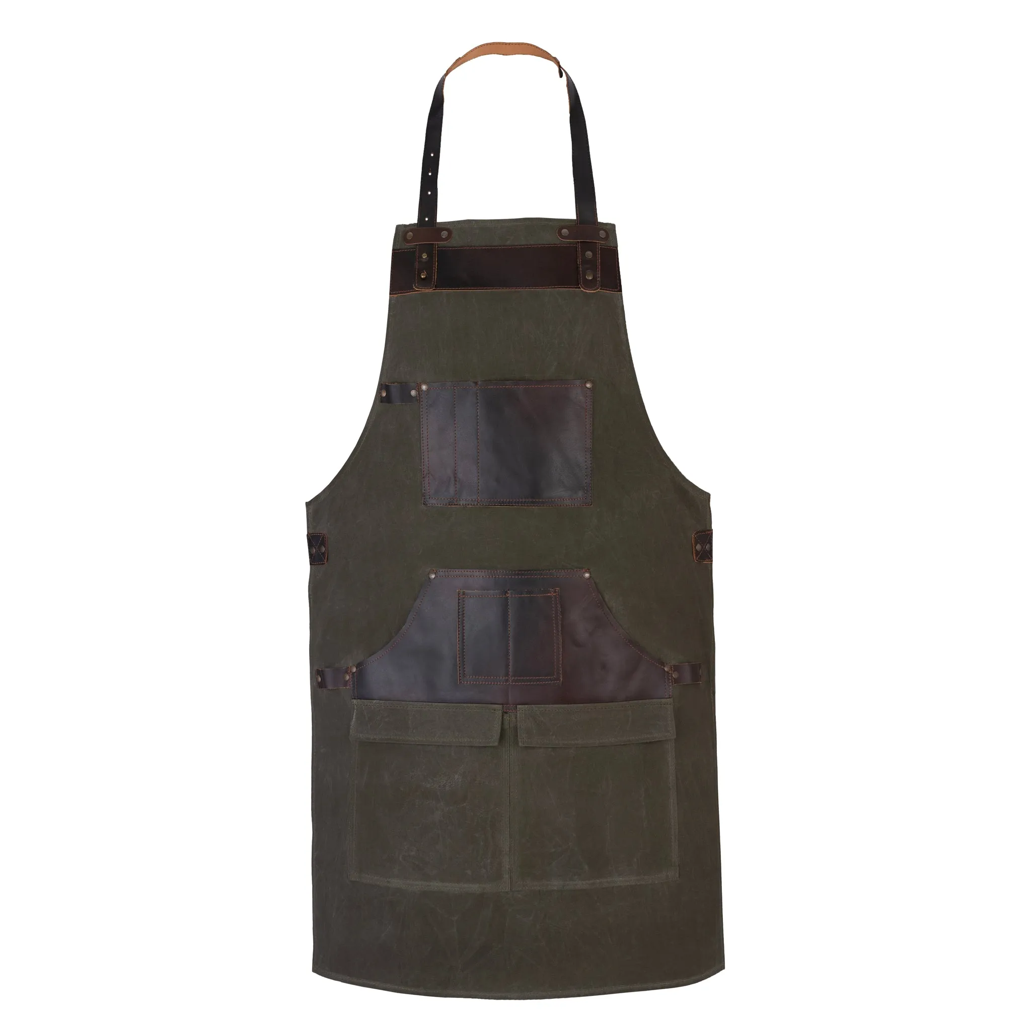 Waxed Green Leather Canvas apron and Roll with Cap and Mitts Gift Set