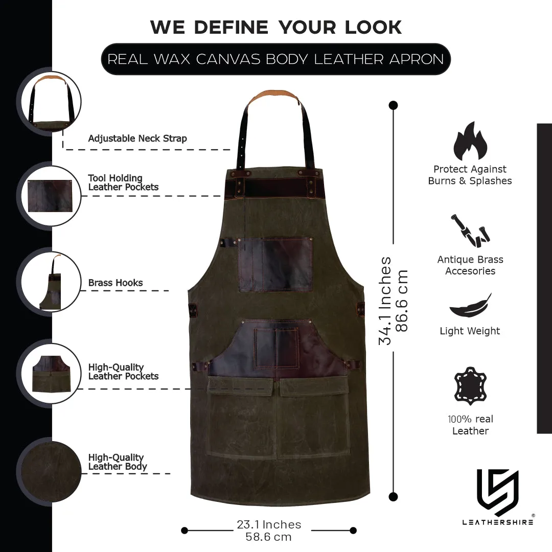 Waxed Green Leather Canvas apron and Roll with Cap and Mitts Gift Set