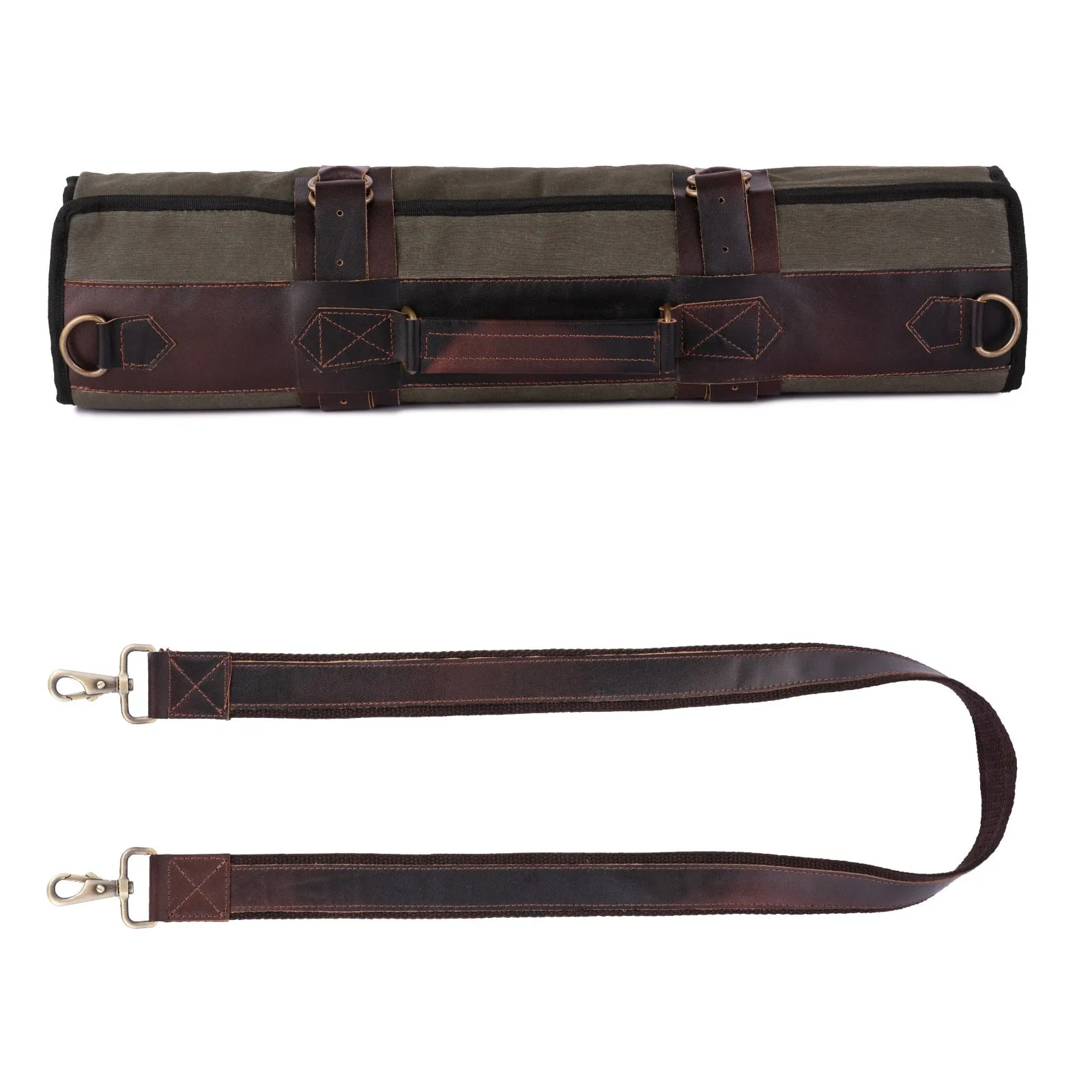 Waxed Green Leather Canvas apron and Roll with Cap and Mitts Gift Set