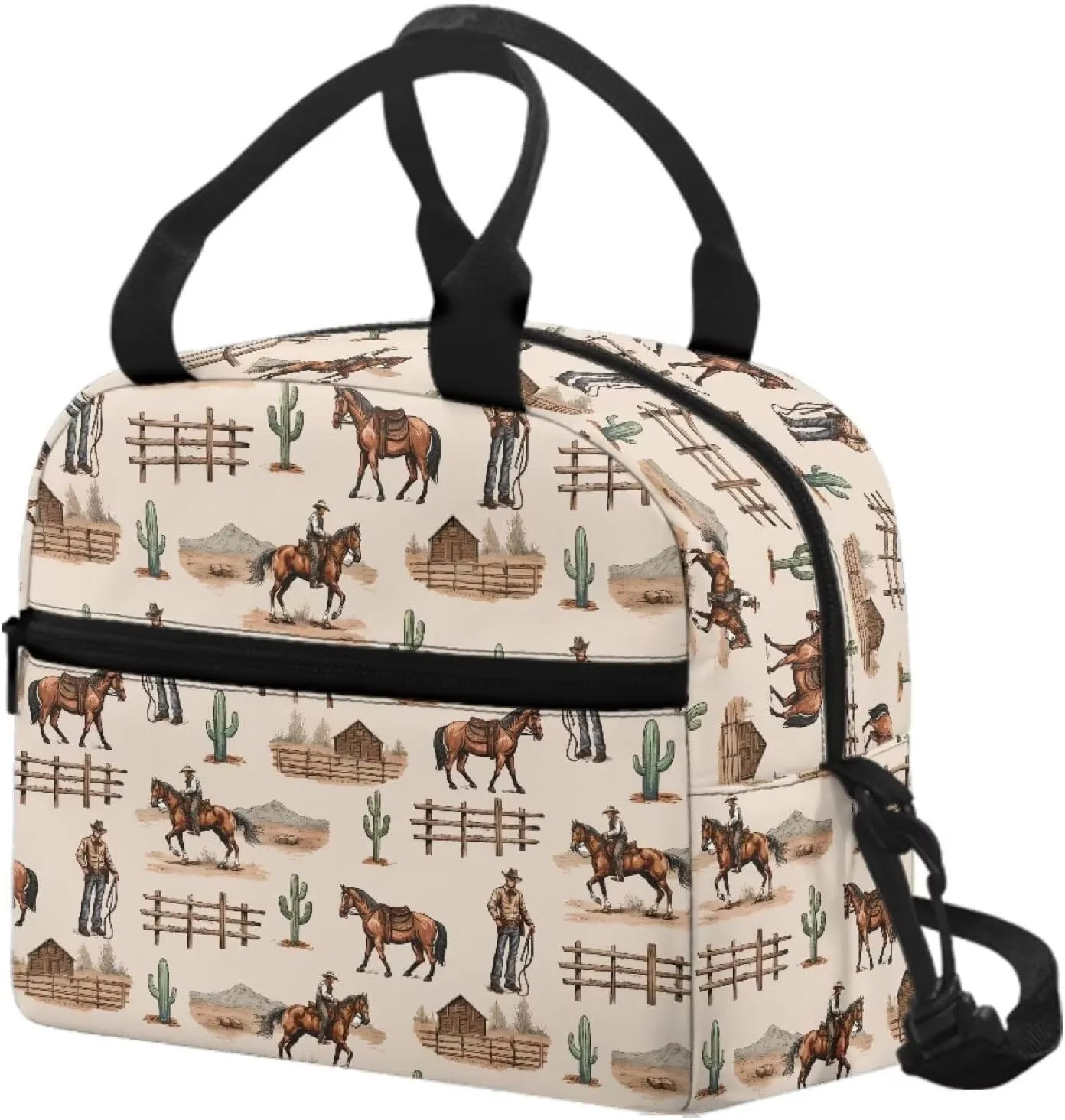 Western Cowboy Lunch Bag Insulated Lunch Box for Kids Women Horse Southwestern Lunchbag Reusable Lunch Tote Bag Bento Cooler Bag Lunchbox for Boys Men School Travel Picnic