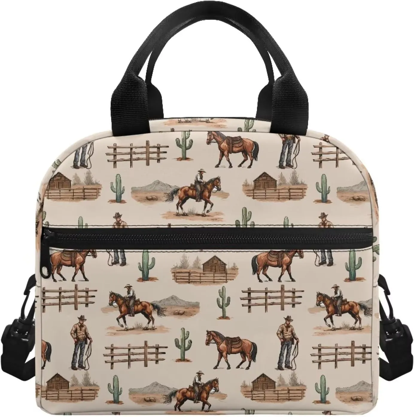 Western Cowboy Lunch Bag Insulated Lunch Box for Kids Women Horse Southwestern Lunchbag Reusable Lunch Tote Bag Bento Cooler Bag Lunchbox for Boys Men School Travel Picnic