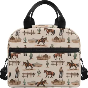 Western Cowboy Lunch Bag Insulated Lunch Box for Kids Women Horse Southwestern Lunchbag Reusable Lunch Tote Bag Bento Cooler Bag Lunchbox for Boys Men School Travel Picnic