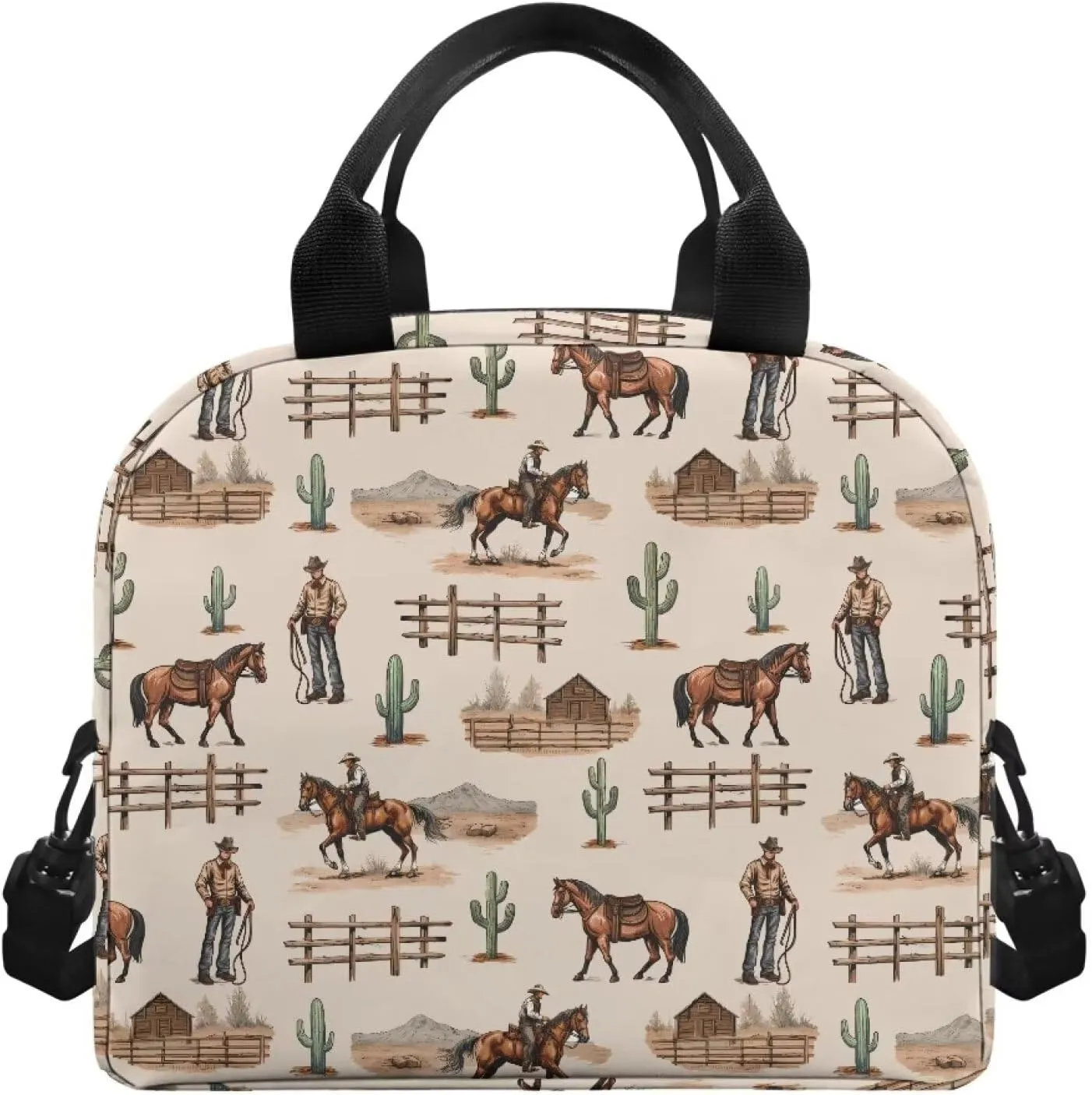 Western Cowboy Lunch Bag Insulated Lunch Box for Kids Women Horse Southwestern Lunchbag Reusable Lunch Tote Bag Bento Cooler Bag Lunchbox for Boys Men School Travel Picnic