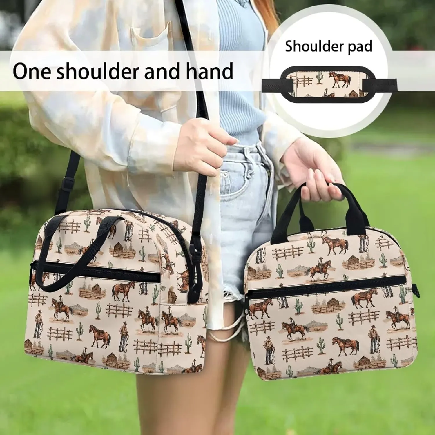 Western Cowboy Lunch Bag Insulated Lunch Box for Kids Women Horse Southwestern Lunchbag Reusable Lunch Tote Bag Bento Cooler Bag Lunchbox for Boys Men School Travel Picnic