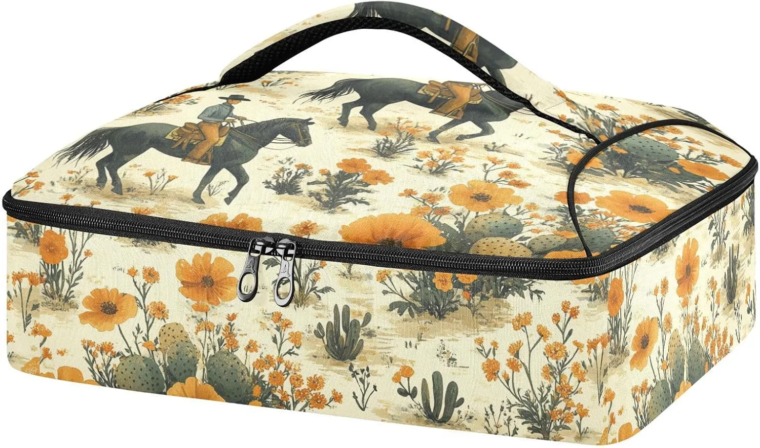 Western Desert Cowboy Casserole Dish Carrier for Hot or Cold Food Storage,Insulated Casserole Carrying Case Perfect for Parties, Picnics and Camping; Fits 9” x 13”Baking Dishes