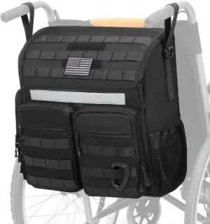 Wheelchair Backpack Bag, Wheelchair Bag to Hang on Back with Medicine Storage Insulation Pocket & Reflective Stripe, Black