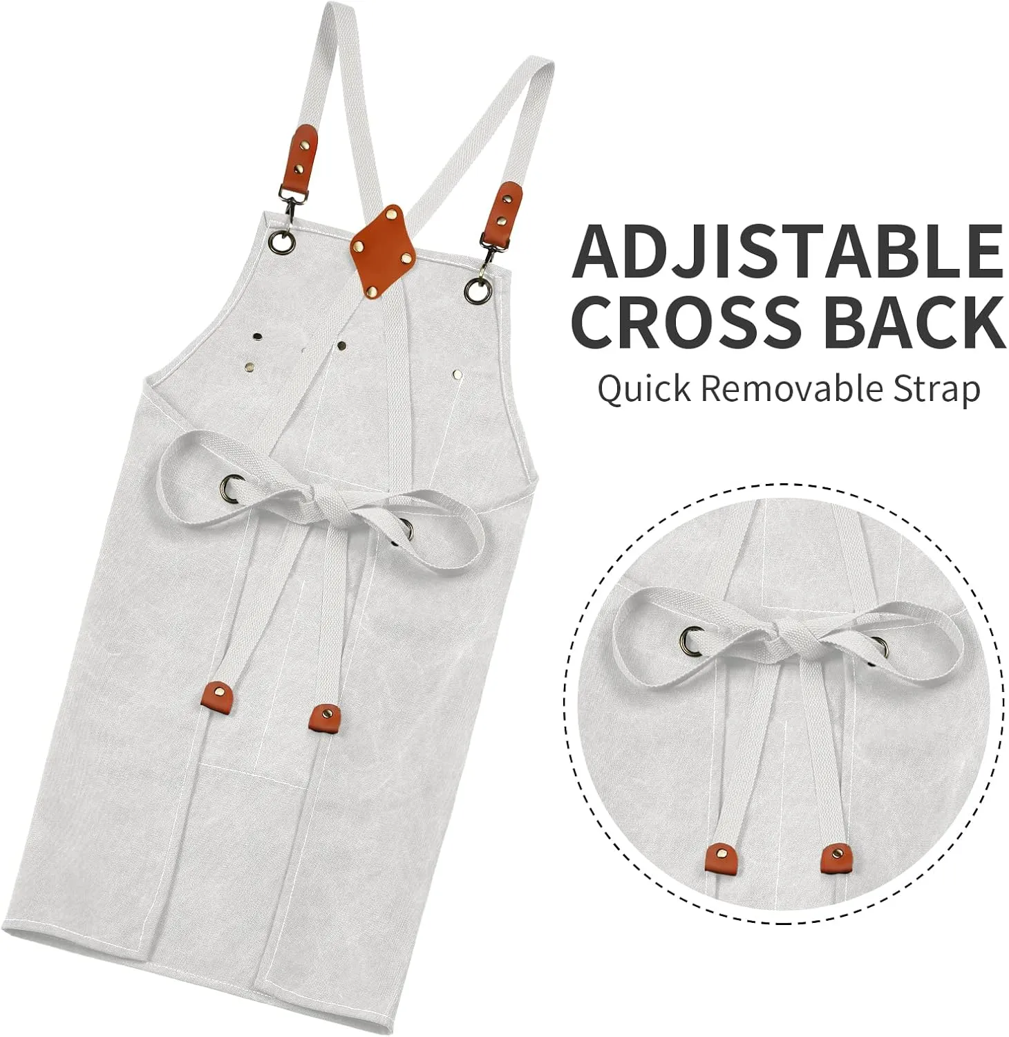 White Chef Aprons for Men Women with Large Pockets,Cotton Canvas Cross Back Apron,Kitchen Cooking Baking Bib Heavy Duty Adjustable Work Apron