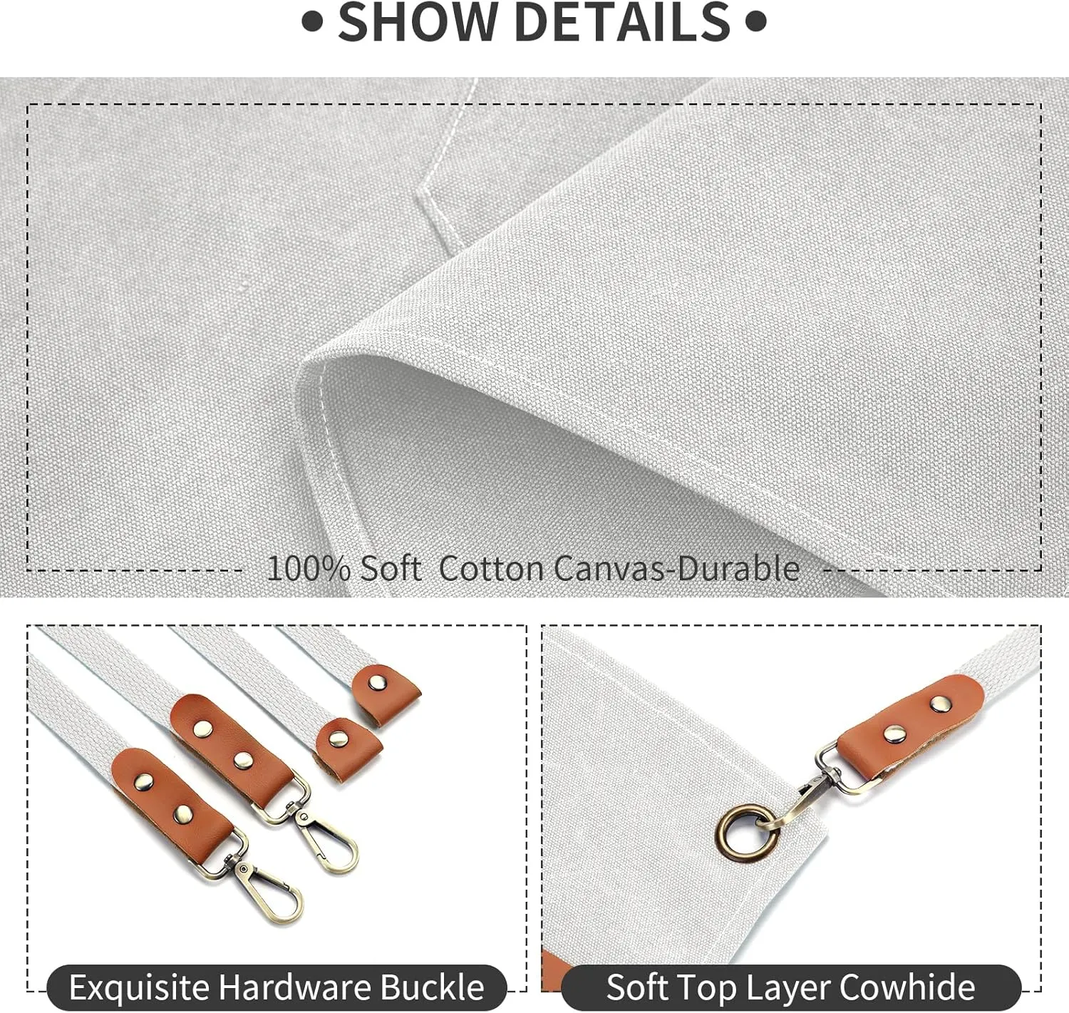 White Chef Aprons for Men Women with Large Pockets,Cotton Canvas Cross Back Apron,Kitchen Cooking Baking Bib Heavy Duty Adjustable Work Apron
