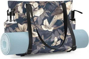 White Flower Sparrow Yoga Mat Bag for Women Yoga Mat Carrier with Pockets Adjustable Yoga Carrying Bag Travel Bag for Women Yoga