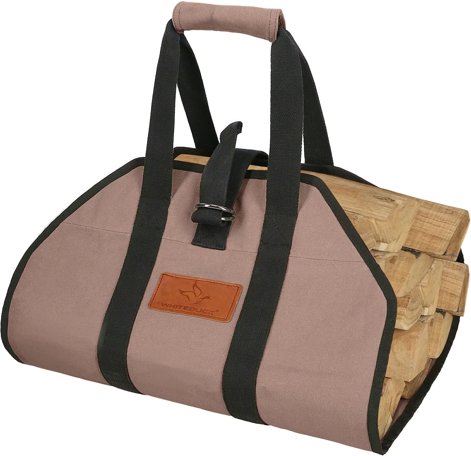 WHITEDUCK TUFF Large Firewood Carrier 21 Oz. Heavy Duty Waxed Canvas Log Carrier Holder for Fireplace, Carrying Wood Indoor & Outdoor (Brown, Diamond Shape (38" x 18"))
