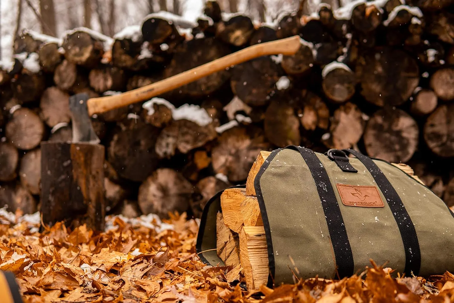 WHITEDUCK TUFF Large Firewood Carrier 21 Oz. Heavy Duty Waxed Canvas Log Carrier Holder for Fireplace, Carrying Wood Indoor & Outdoor (Brown, Diamond Shape (38" x 18"))