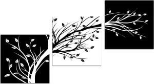 Wieco Art Leaves Modern 3 Panels Flowers Artwork Giclee Canvas Prints Black and White Abstract Floral Trees Pictures Paintings on Canvas Wall Art for Living Room Bedroom Home Decorations