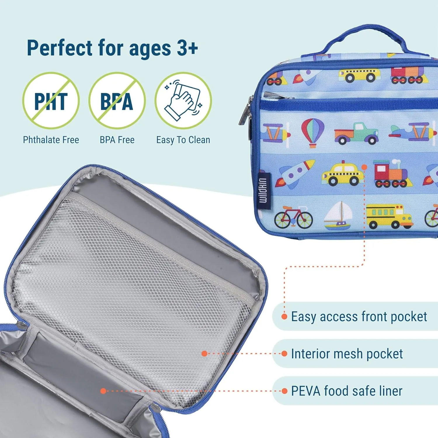 Wildkin Kids Insulated Lunch Box – Durable and Reusable for School & Travel - On the Go