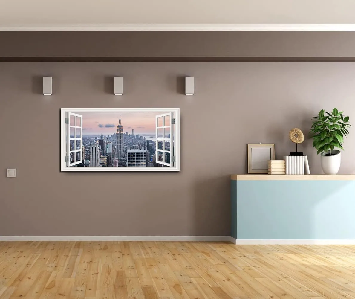 Window View New York Skyline Canvas Wall Art- City Landscape Canvas Print Pictures Painting Artwork Framed for Living Room Bedroom Bathrom Offce Decor-20"x40"