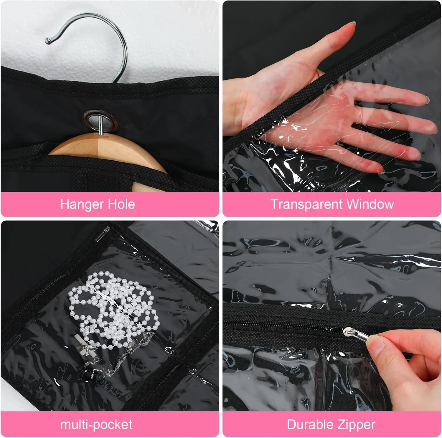 Windyun 10 Pack Garment Bags for Dance Costumes Kids 40 Inch Clothing Bags Hanging Clothes with 3 Clear Zipper Pocket Waterproof Garment Cover for Dance Competition, Travel, Closet Storage(Black)
