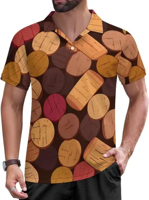 Wine Cork Pattern Mens Polo Shirts Short Sleeve Mesh Gym T-Shirt Summer Tee Top