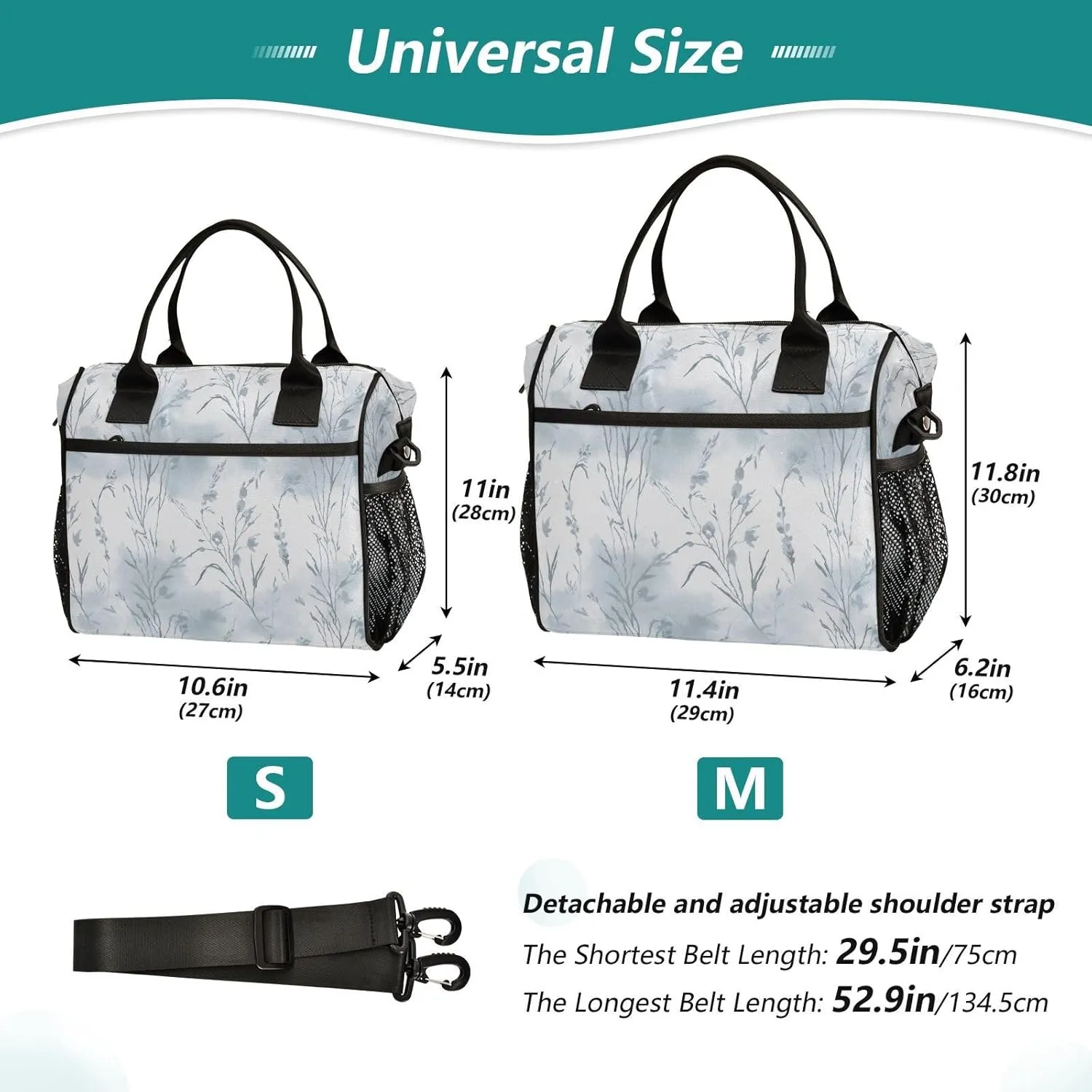 Wispy Wildflowers Lunch Bag Reusable Insulated Lunch Box Cooler Tote Removable Shoulder Strap Meal Picnic Bags for Outdoor Travel Office Work Medium