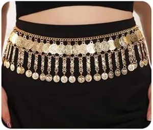 Wiwpar Boho Gold Coin Women's Belly Dance Gypsy Hip Skirt Scarf Wrap Belt for Women Cosplay Halloween Costume Accessory (Style2)