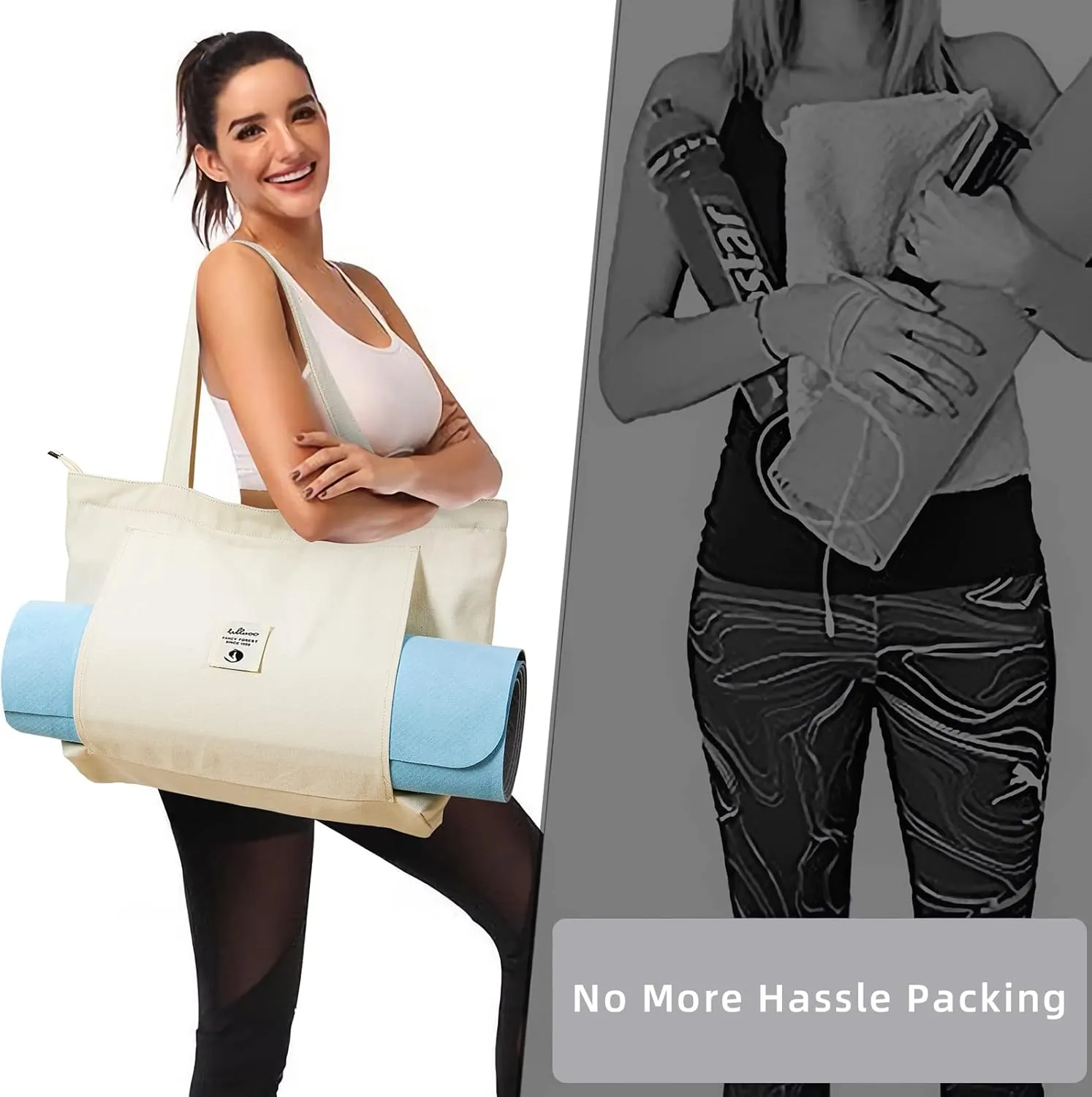 WLLWOO WLLWOO Yoga Bags for Women with Yoga Mats Bags Carrier Carryall Canvas Tote for Pilates Shoulder for Travel Office Beach Workout
