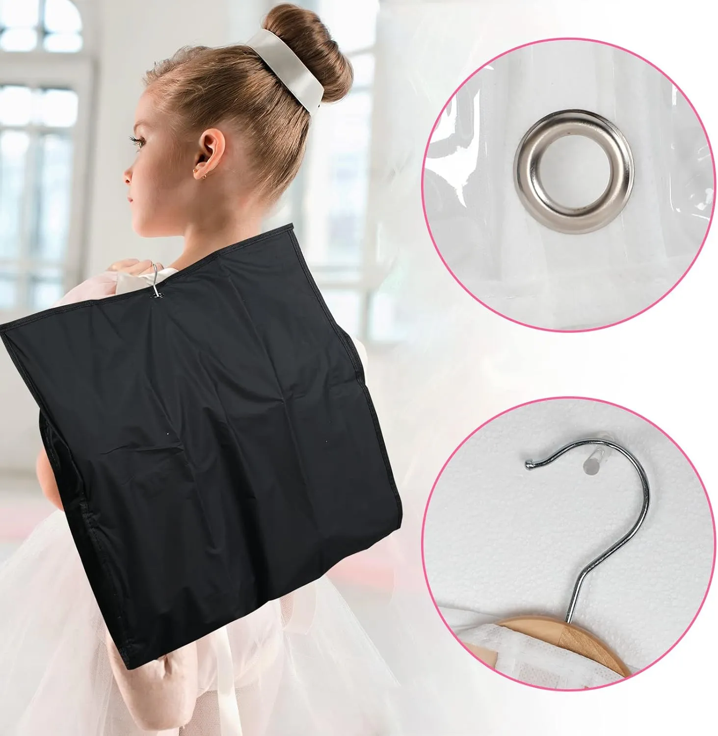 Woanger 6 Pcs Garment Bags for Dance Costumes Clear PVC with Zippers Garment Bag with Pockets Dance Costume Organizer Carrier for Storage Cover for Adult(Black,20'' x 40'')