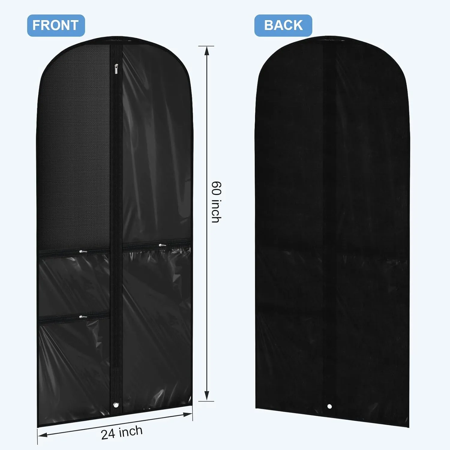 Woanger 6 Pcs Garment Bags for Dance Costumes Clear PVC with Zippers Garment Bag with Pockets Dance Costume Organizer Carrier for Storage Cover for Adult(Black,20'' X 60'')