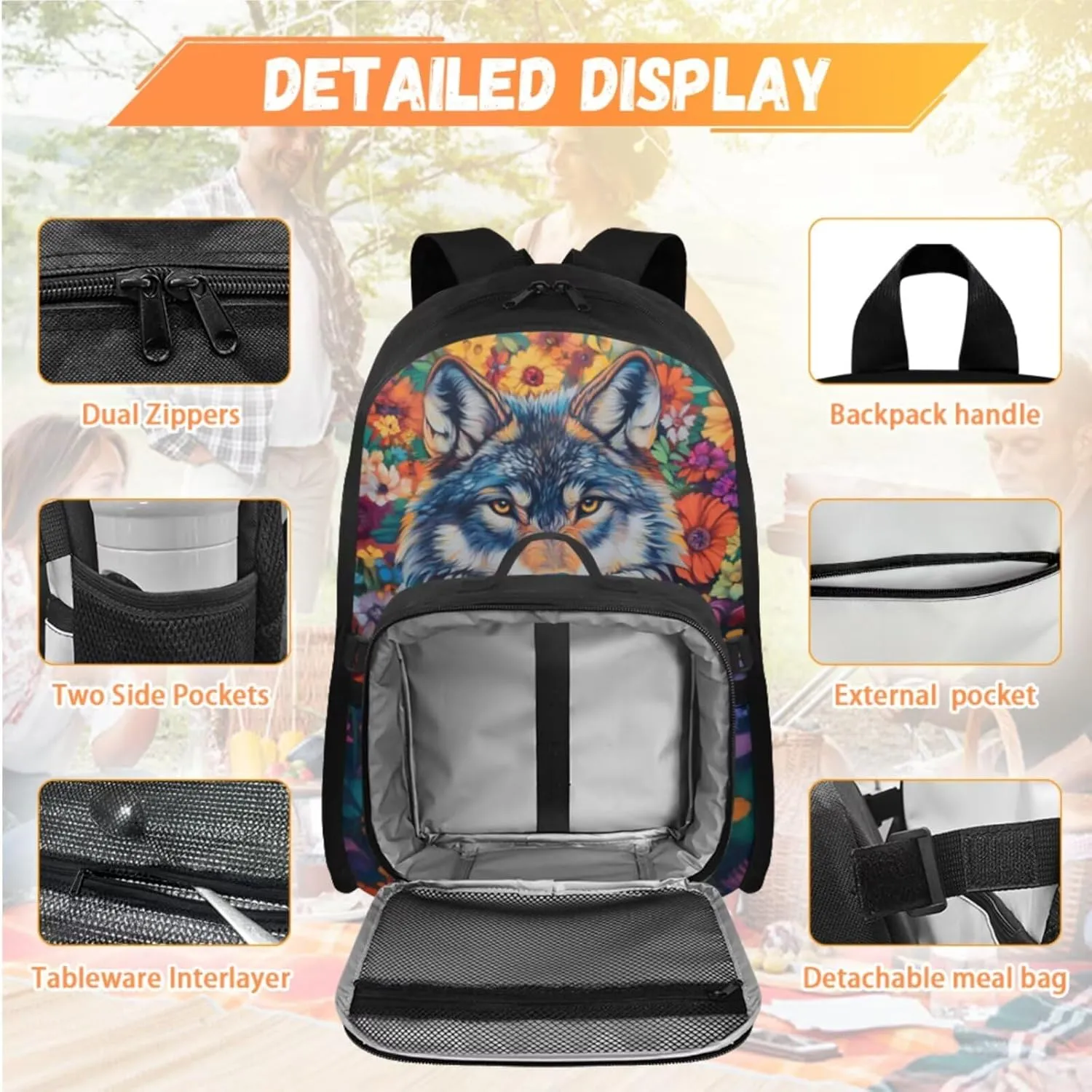 Wolf Backpack for Girls 10-12 4th 5th 6th Grade Elementary School Bag with Water Bottle Holder Tween Teens Girl Kids Pencil Case for Boys Gifts Back to School Supplies