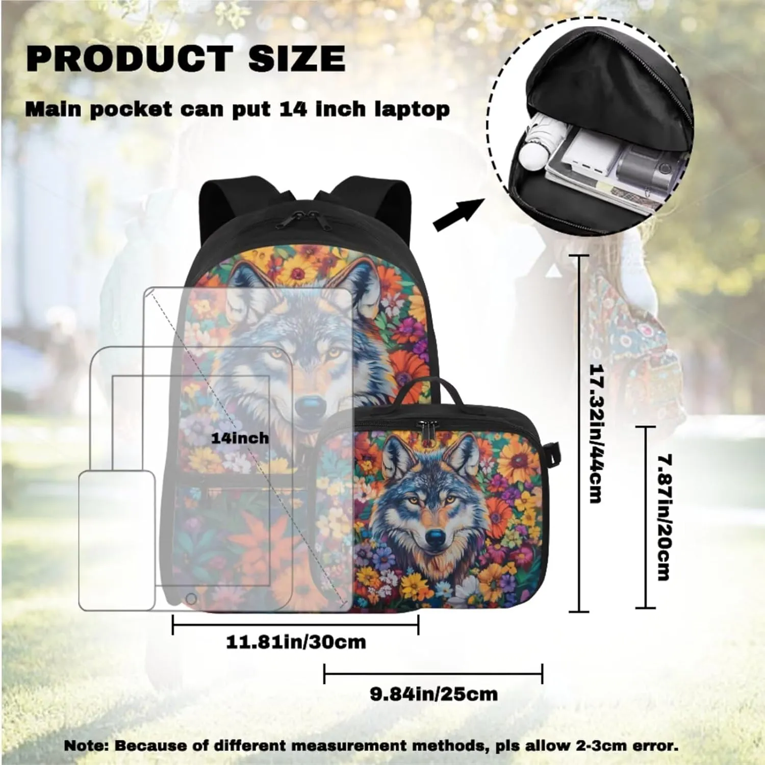 Wolf Backpack for Girls 10-12 4th 5th 6th Grade Elementary School Bag with Water Bottle Holder Tween Teens Girl Kids Pencil Case for Boys Gifts Back to School Supplies