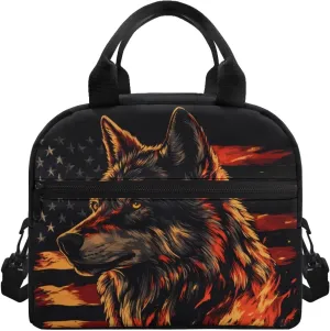 Wolf Insulated Lunch Bag Reusable Lunchbox Leakproof Lunch Cooler Bag with Handle for School Picnic Beach Portable Crossbody Food Tote Handbag Ice Packs Containers
