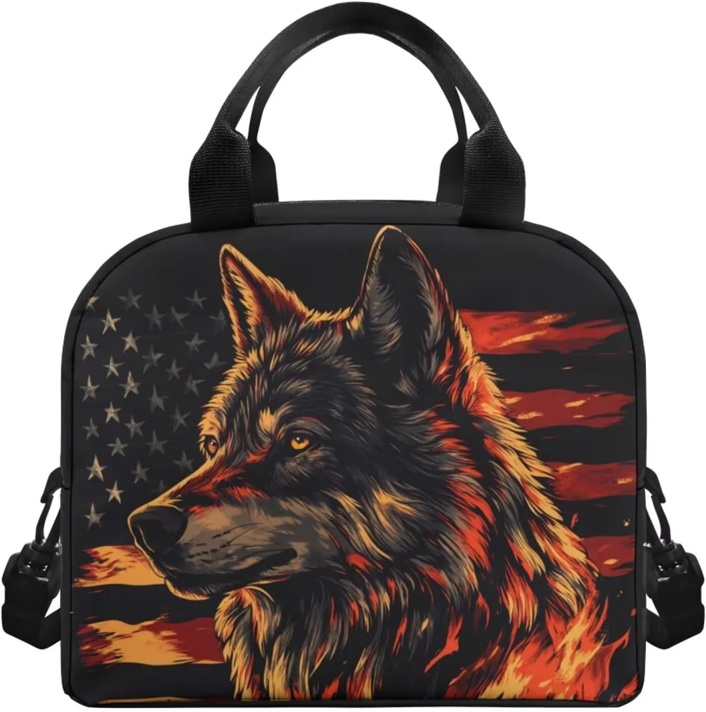 Wolf Insulated Lunch Bag Reusable Lunchbox Leakproof Lunch Cooler Bag with Handle for School Picnic Beach Portable Crossbody Food Tote Handbag Ice Packs Containers
