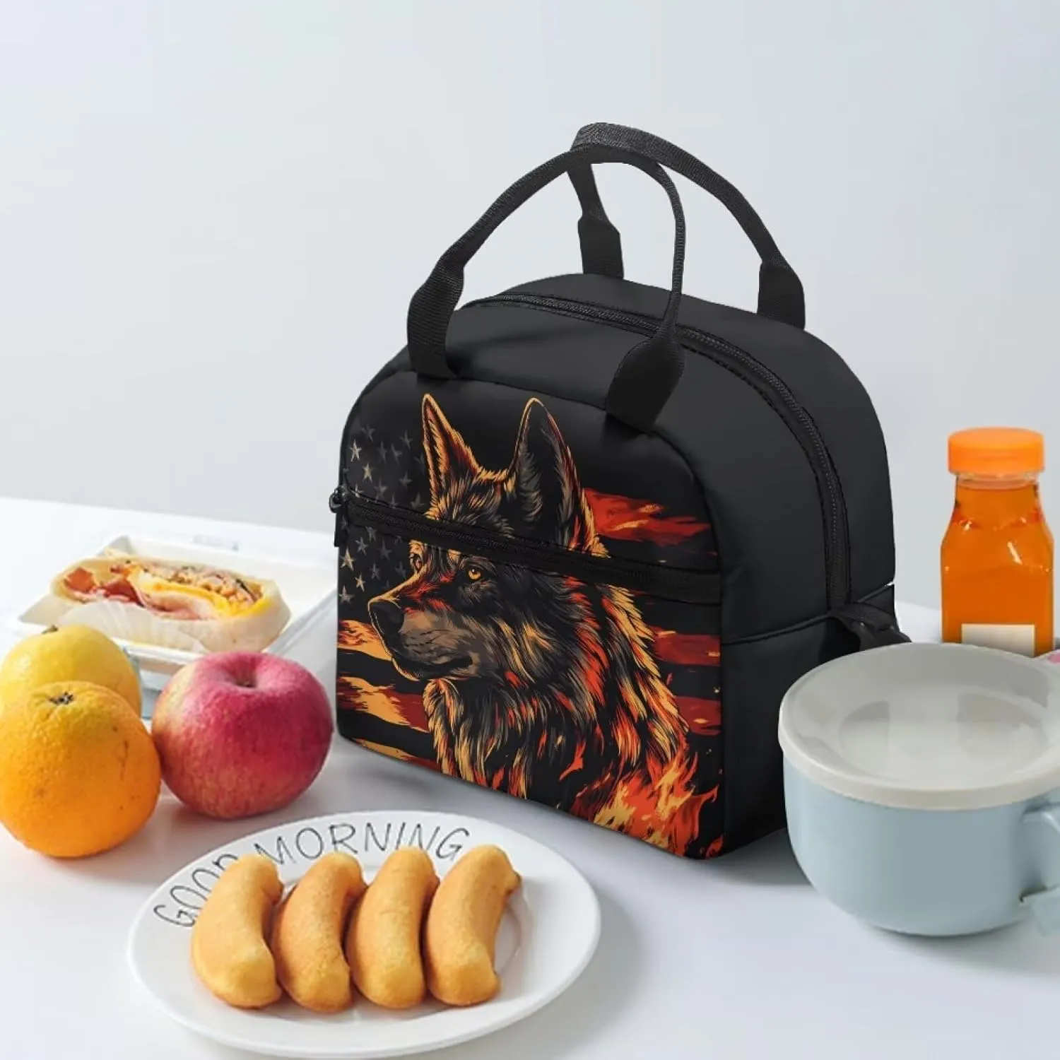 Wolf Insulated Lunch Bag Reusable Lunchbox Leakproof Lunch Cooler Bag with Handle for School Picnic Beach Portable Crossbody Food Tote Handbag Ice Packs Containers