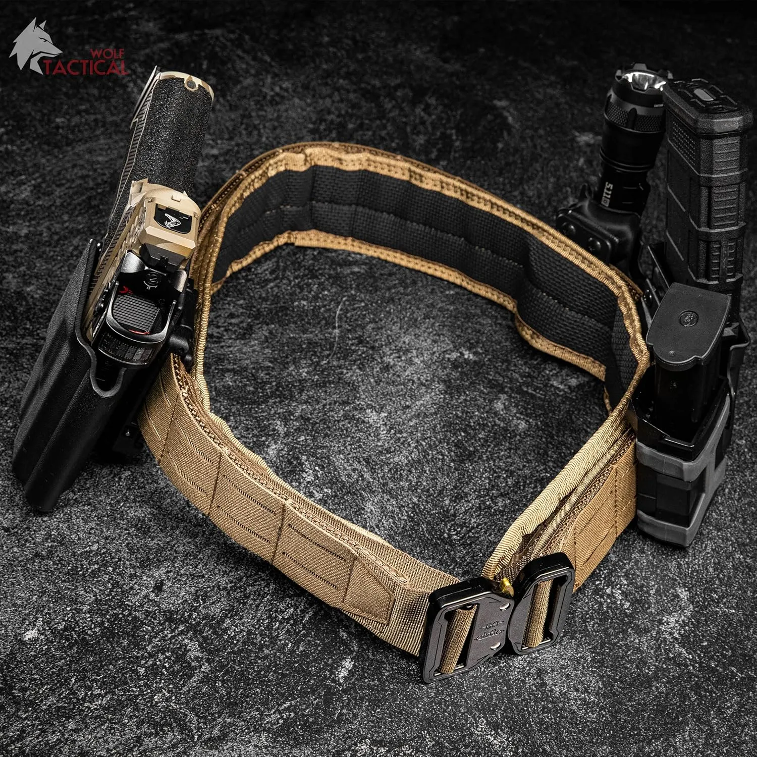 WOLF TACTICAL Molle Battle Belt – War Belt Battle Belts Tactical Gun Belt Duty Belt 2” Quick-Release Combat Belt