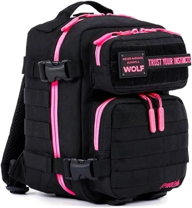 WOLFpak 9L Mini Meal Prep Management Backpack (Black Neon Pink) Lunch Box, Cooler, Travel, Insulated Bag, Daypack