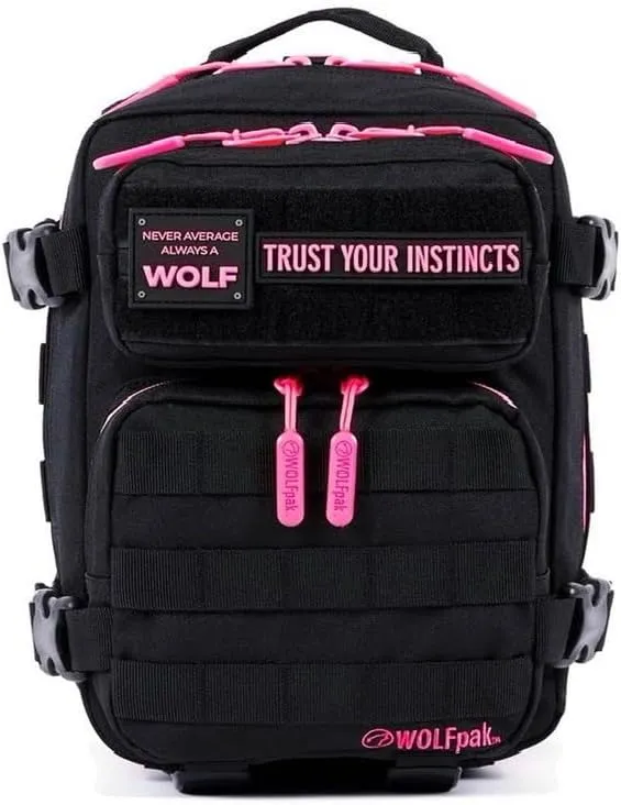 WOLFpak 9L Mini Meal Prep Management Backpack (Black Neon Pink) Lunch Box, Cooler, Travel, Insulated Bag, Daypack