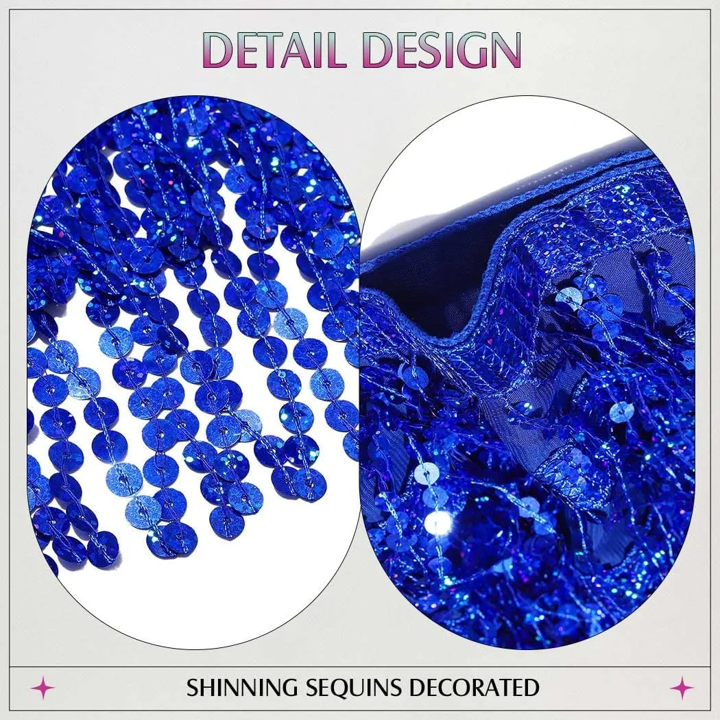 Women Belly Dance Skirt Sequin Fringe Wrap Skirts Sparkly Hip Scarf Skirt Party Rave Costume