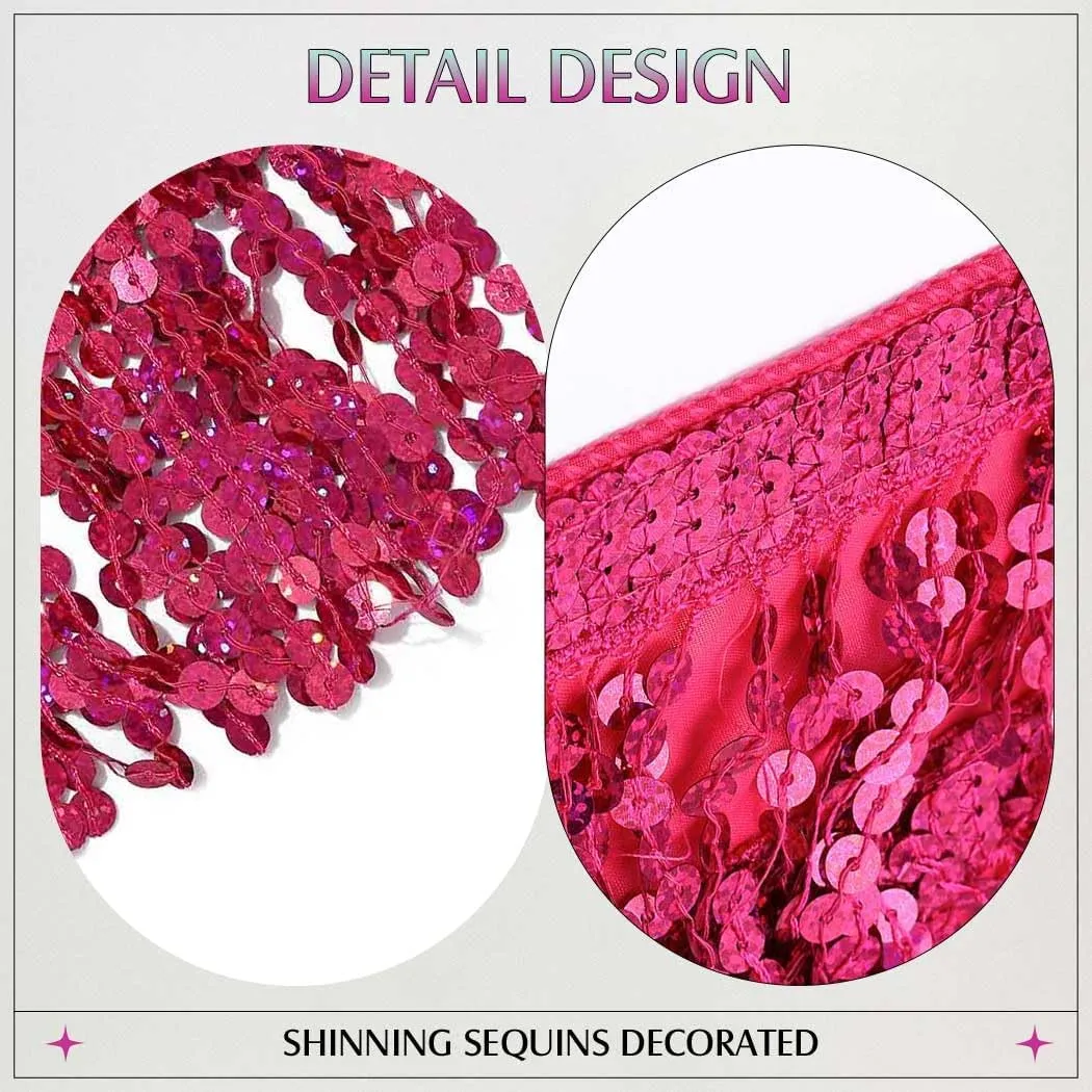 Women Belly Dance Skirt Sequin Fringe Wrap Skirts Sparkly Hip Scarf Skirt Party Rave Costume