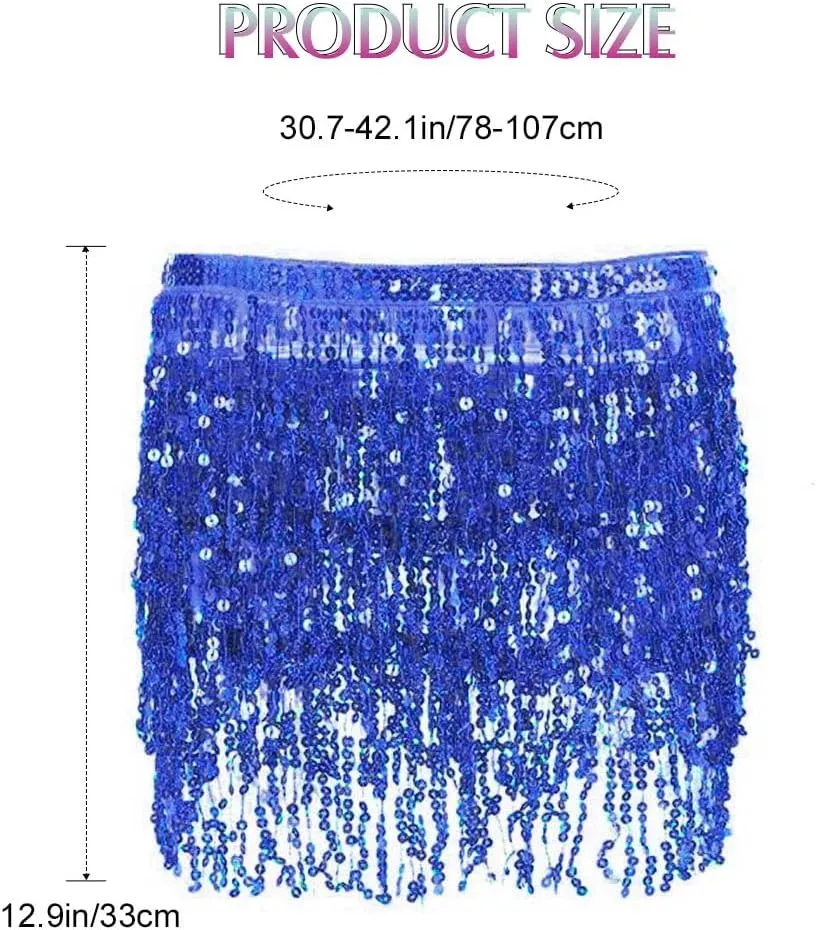 Women Belly Dance Skirt Sequin Fringe Wrap Skirts Sparkly Hip Scarf Skirt Party Rave Costume
