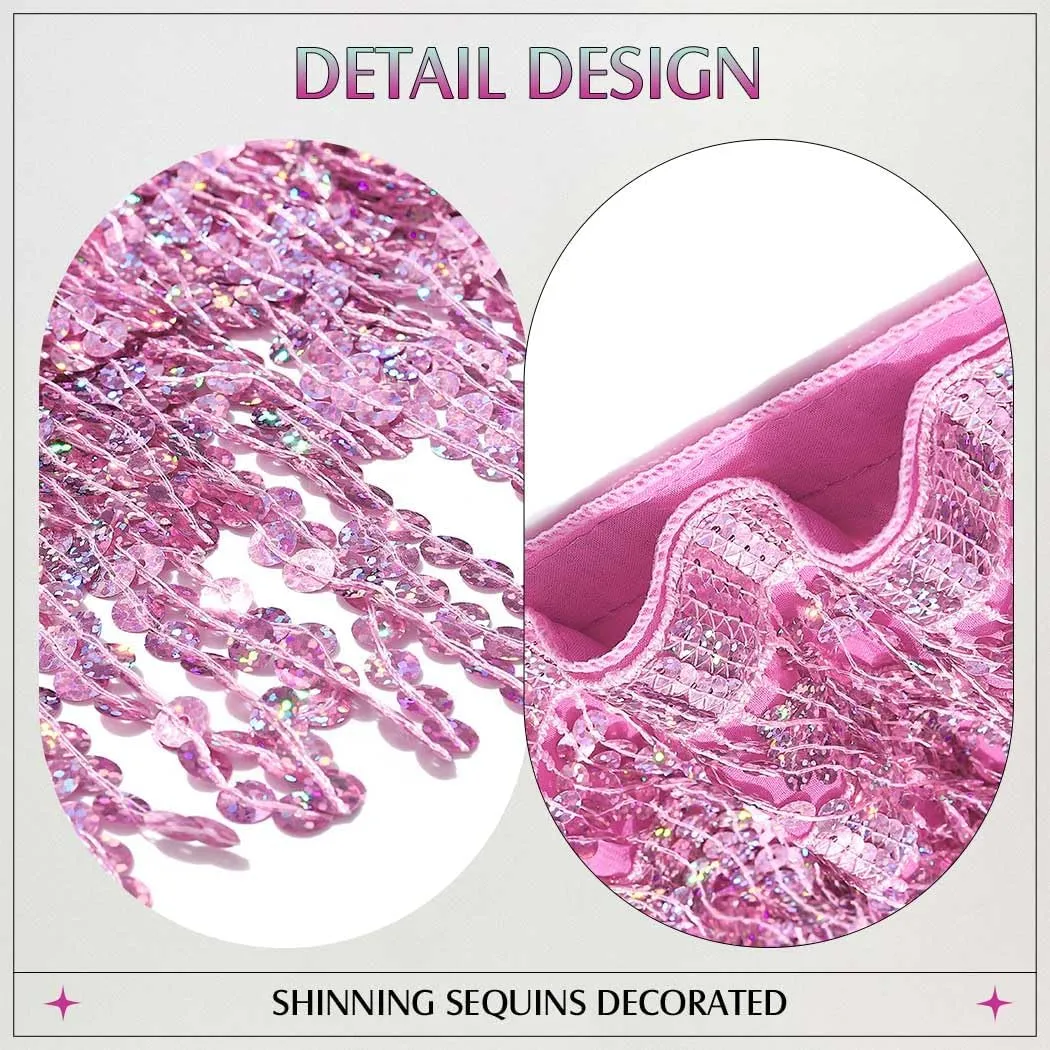 Women Belly Dance Skirt Sequin Fringe Wrap Skirts Sparkly Hip Scarf Skirt Party Rave Costume