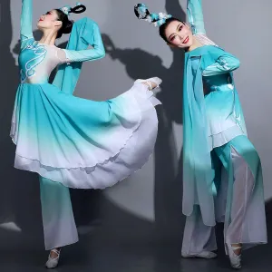 Women chinese folk Water sleeve dance costume blue caiwei dance classical fairy hanfu art test  repertoire performance clothes
