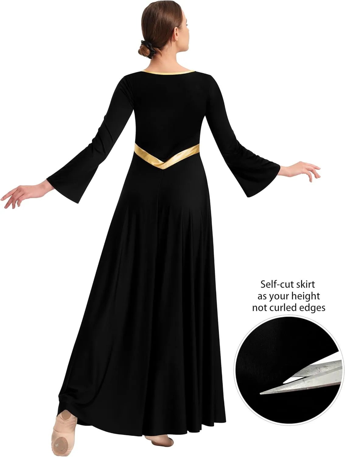 Women Metallic Cross Praise Dance Dress Liturgical Long Sleeve Worship Costume