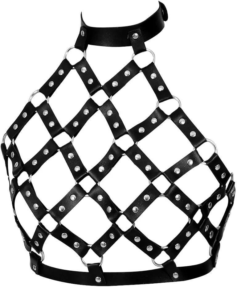 Women Punk Leather Harness Bra Body Cage Crop Tops Bondage Waist Belt Adjust Festival Rave Halloween Costume
