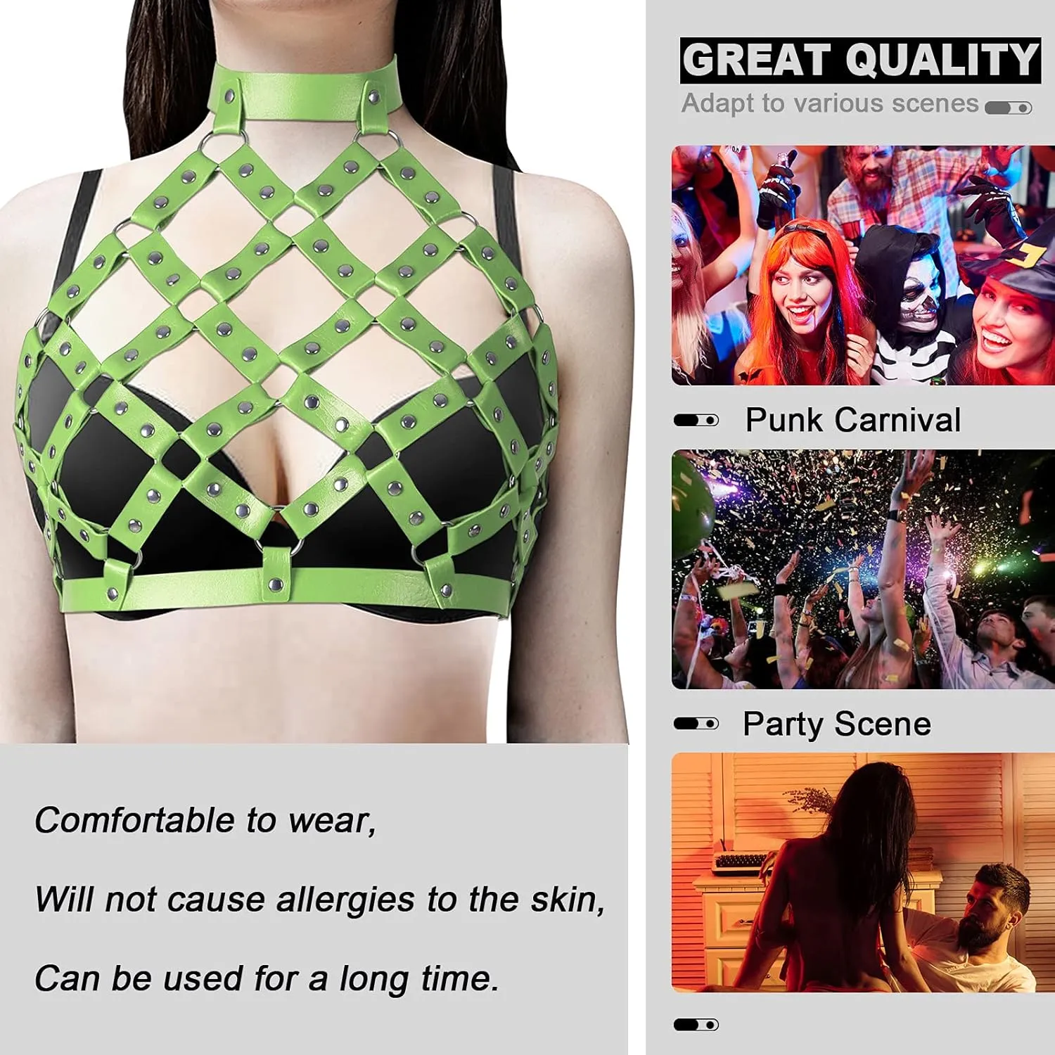 Women Punk Leather Harness Bra Body Cage Crop Tops Bondage Waist Belt Adjust Festival Rave Halloween Costume