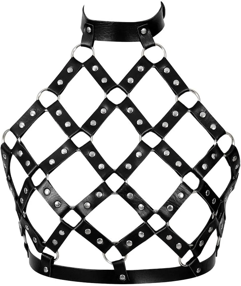 Women Punk Leather Harness Bra Body Cage Crop Tops Bondage Waist Belt Adjust Festival Rave Halloween Costume