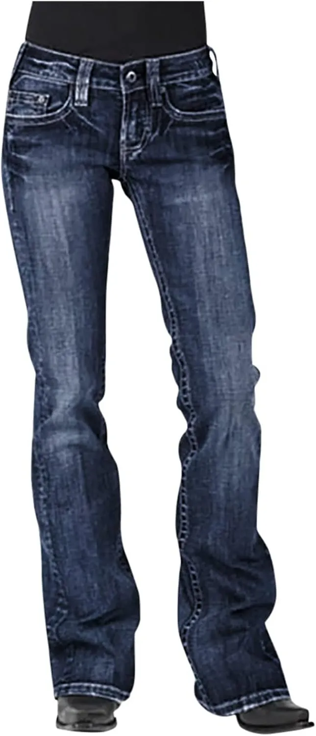 Women Stacked Jeans Pants Bootcut Jeans Workout Clothes Baggy Jean Trendy Fall Denim Pants Available in Large Sizes
